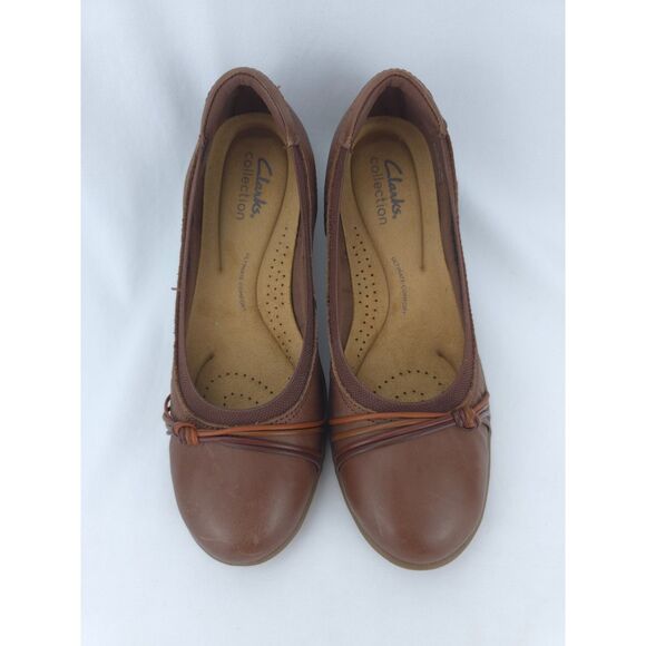 Women's Brown Leather Clarks Meadow‎ Rae Knot-Trim Comfort Flats Shoes Size 7 - Picture 3 of 13
